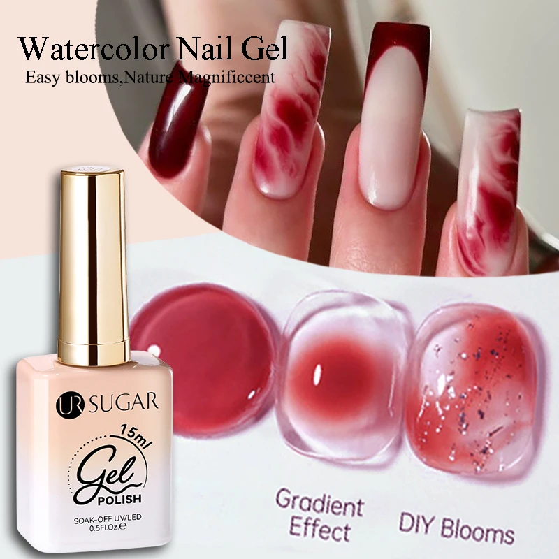 UR SUGAR 15ml Watercolor Nail Gel Polish Clear Uv Led Blooming Polish for Spreading Effect Natural Marble Soak Off DIY Manicure