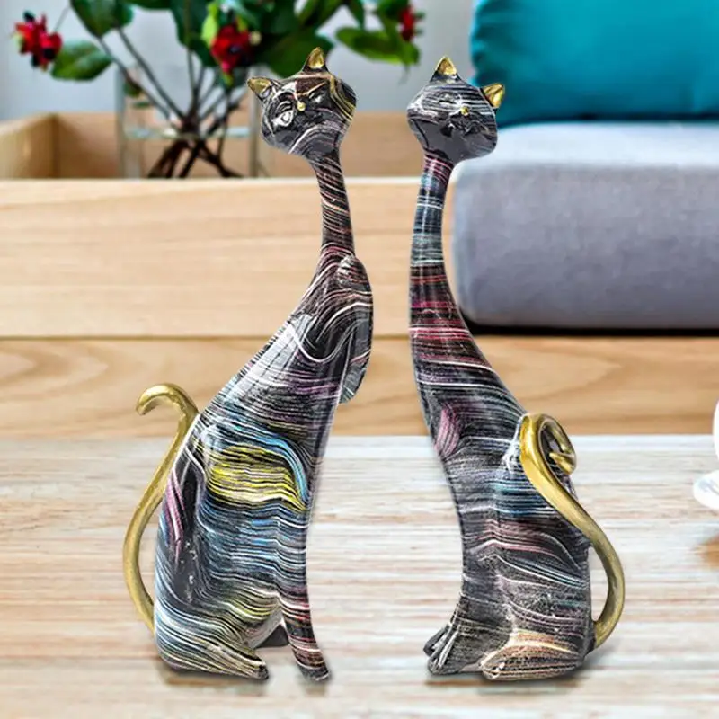 Imagem -04 - Gato Casal Estátua Escultura Gatinho Figurinhas Bonitas para Amantes Gabinete de tv Estudo Decoração do Quarto Home Desk Decor Acessórios