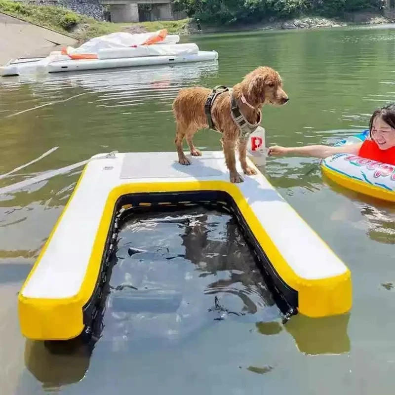 Swimming Pool Inflatable Pet Floating Mat With Ladder, Dog Water Rest Platform