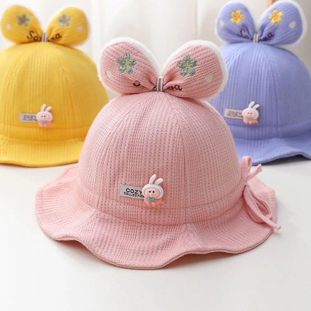 

Fashion Cartoon Bow Fisherman Cap Thickned Sunshade Baby Hats Warm Bucket Hat for Kids