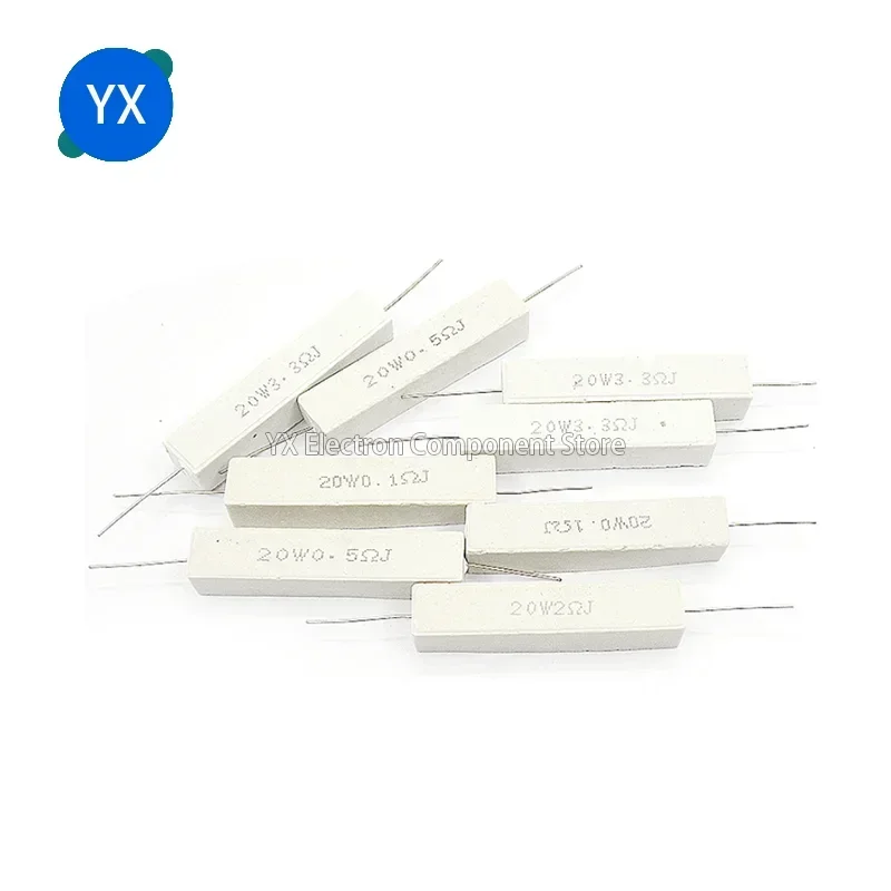 8PCS 20W Ceramic Cement Power Resistance 0.1-100K 0.33 1 0.5 2 2.2 3 3.3 4 5 8 10 30 33 50 100 200 300 470 620 680 1K 50K Ohm