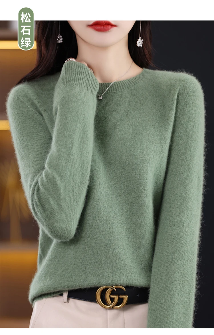 2026 New Cashmere Basic Top Long Sleeve Women O-Neck Knitted Sweater 100% Pure Merino Wool Pullover Clothing Knitwear Traf