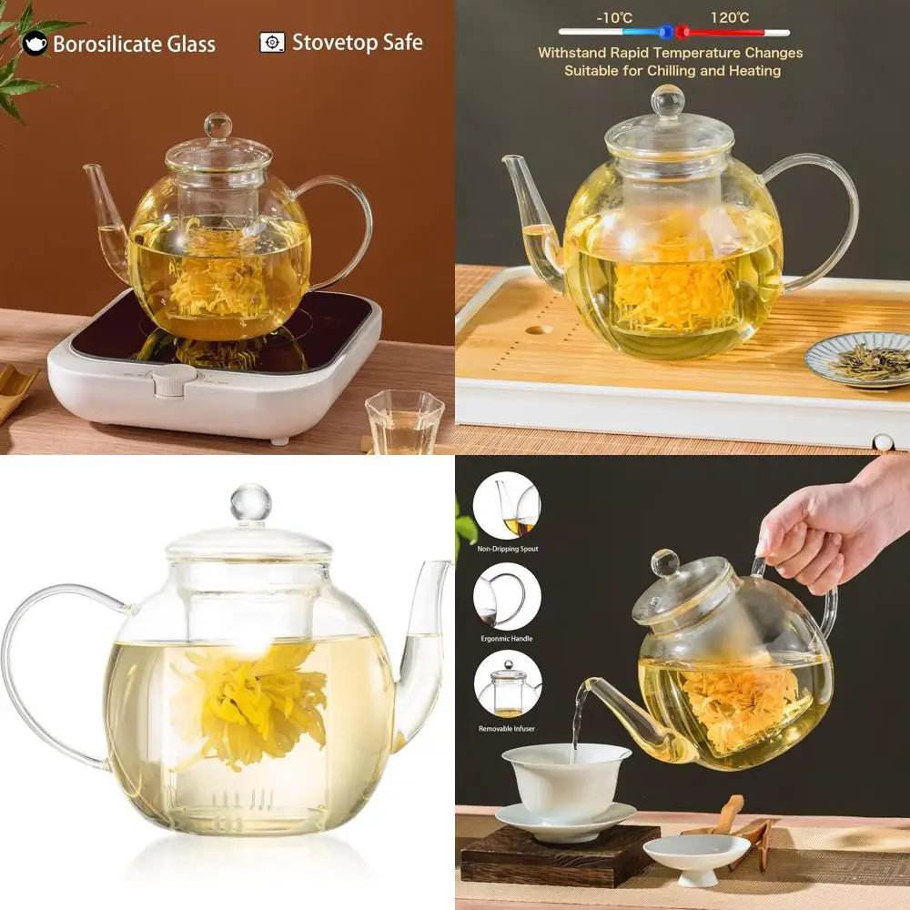 

Large 1530ml Glass Teapot with Removable Infuser, Ideal for Stovetop Use, Suitable for Loose Leaf and Blooming Teas, Perfect Gif