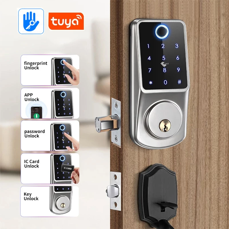 Tuya WiFi Smart Deadbolt Lock Fingerprint Digital Keypad Entry Door Electronic Lock Ttlock App Control For Home Apartment Airbnb