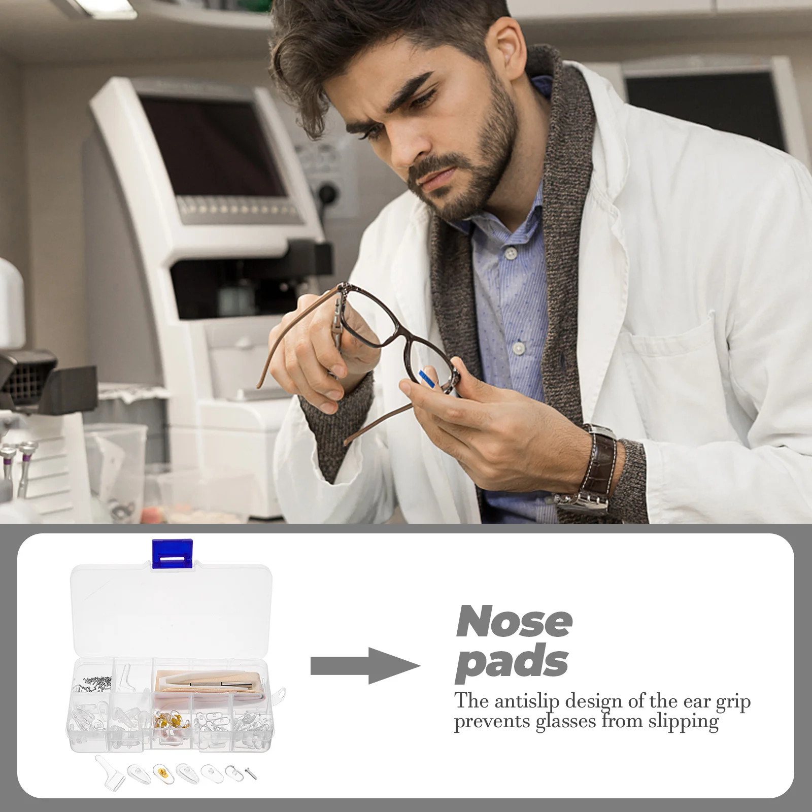 

Glasses Repair Kit Eyeglass Nose Pads Silica Gel Antislip Ear Grips Screwdriver Glasses Screws Sunglass Accessories Hardware