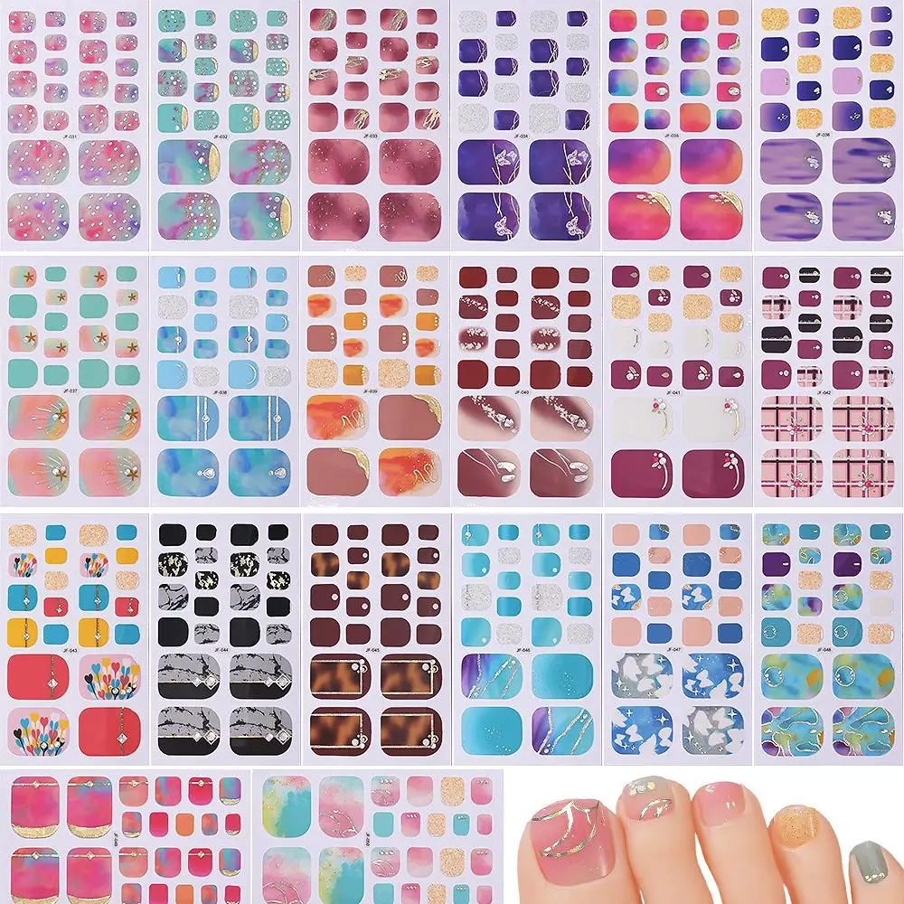 Adesivi per unghie dei piedi color dopamina lucida Strisce adesive glitter francesi Involucri completi Decalcomanie gratuite Smalto per unghie dei piedi L7M9