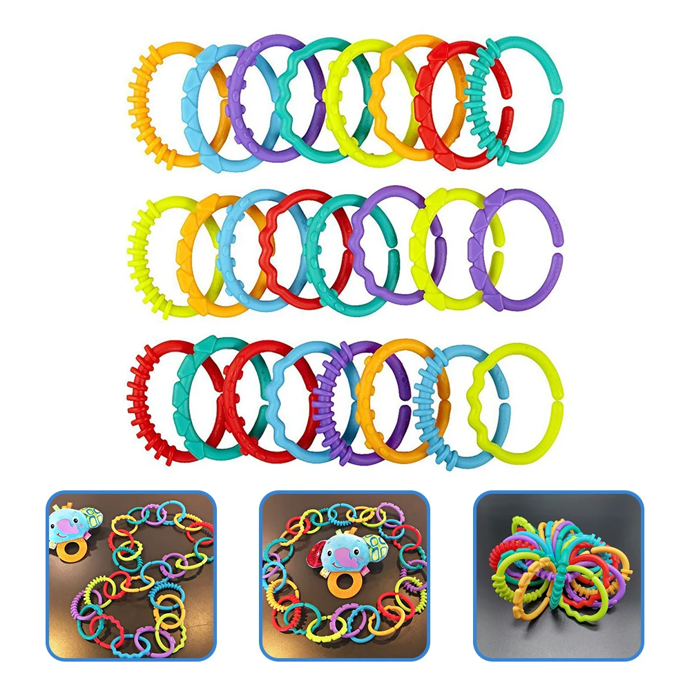 

24pcs Hand-catch Ring Toys Smooth Surface Gentle Touch Baby Grasp Training Plastic Links Hanging Crib Stroller Toys
