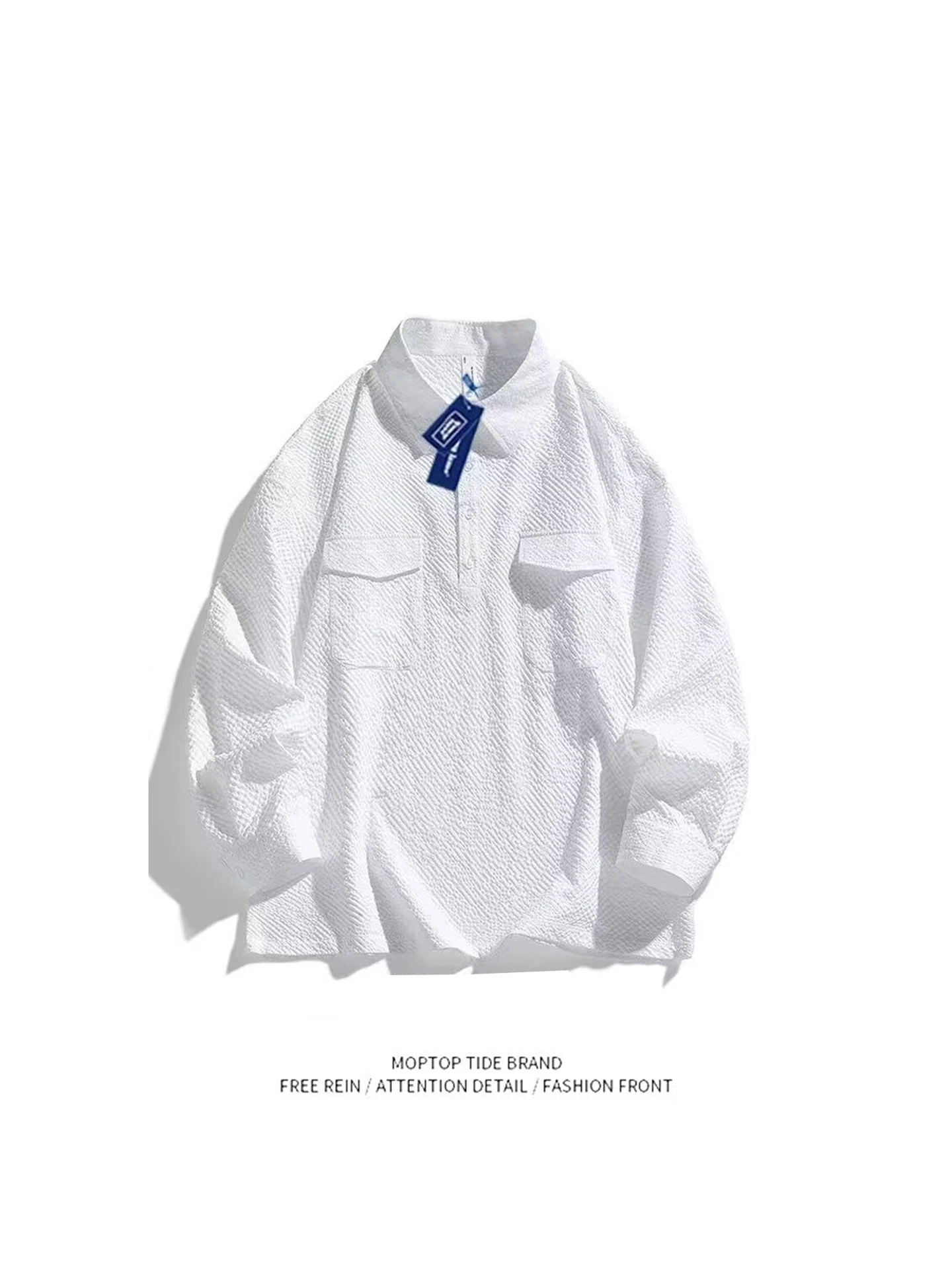 

Повседневная мужская длинная све irt WHXS, весна-осень, новая свободная текстура, имитация плиссированной верхней одежды, толстовка из полиэстера, молодежная F...