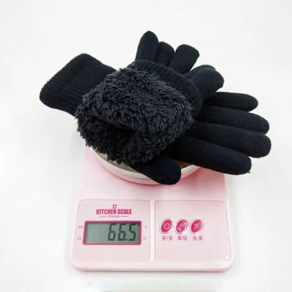 Fashion Black Thickened Gloves Thickened Lamb Velvet Winter Gloves Soft Double Layer Warm Mittens Boys Girl