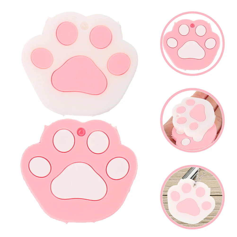 2 Pcs Cat Paw Cartoon Animal Key Chain Student Cover Holder Soft Rubber Kitten Collars House Caps