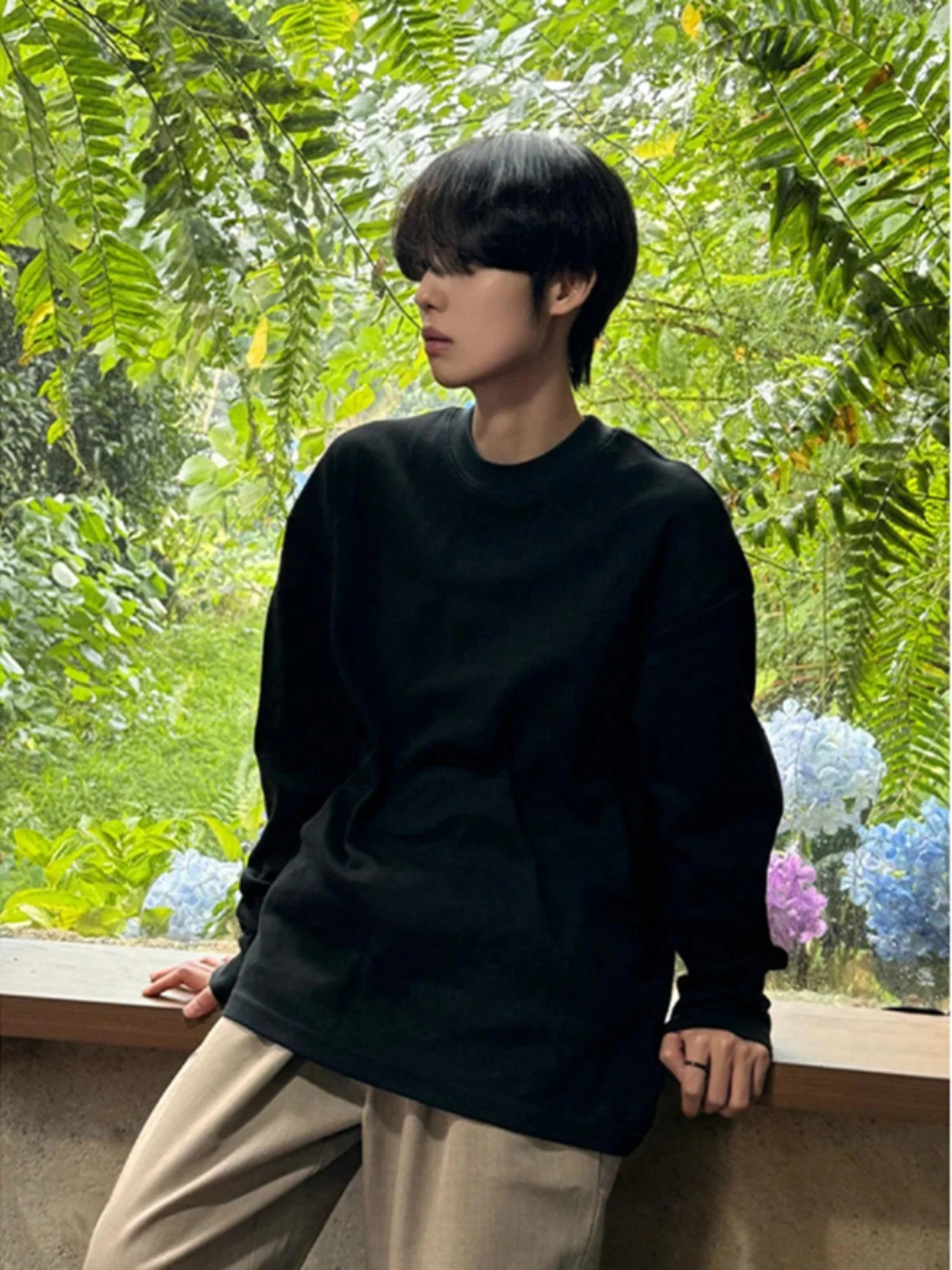 

American Style Heavyweight Crew Neck Sweatshirt Long Sleeve Men's T-Shirt Basic Inner Wear Spring Autumn Cleanfit Base Shirt