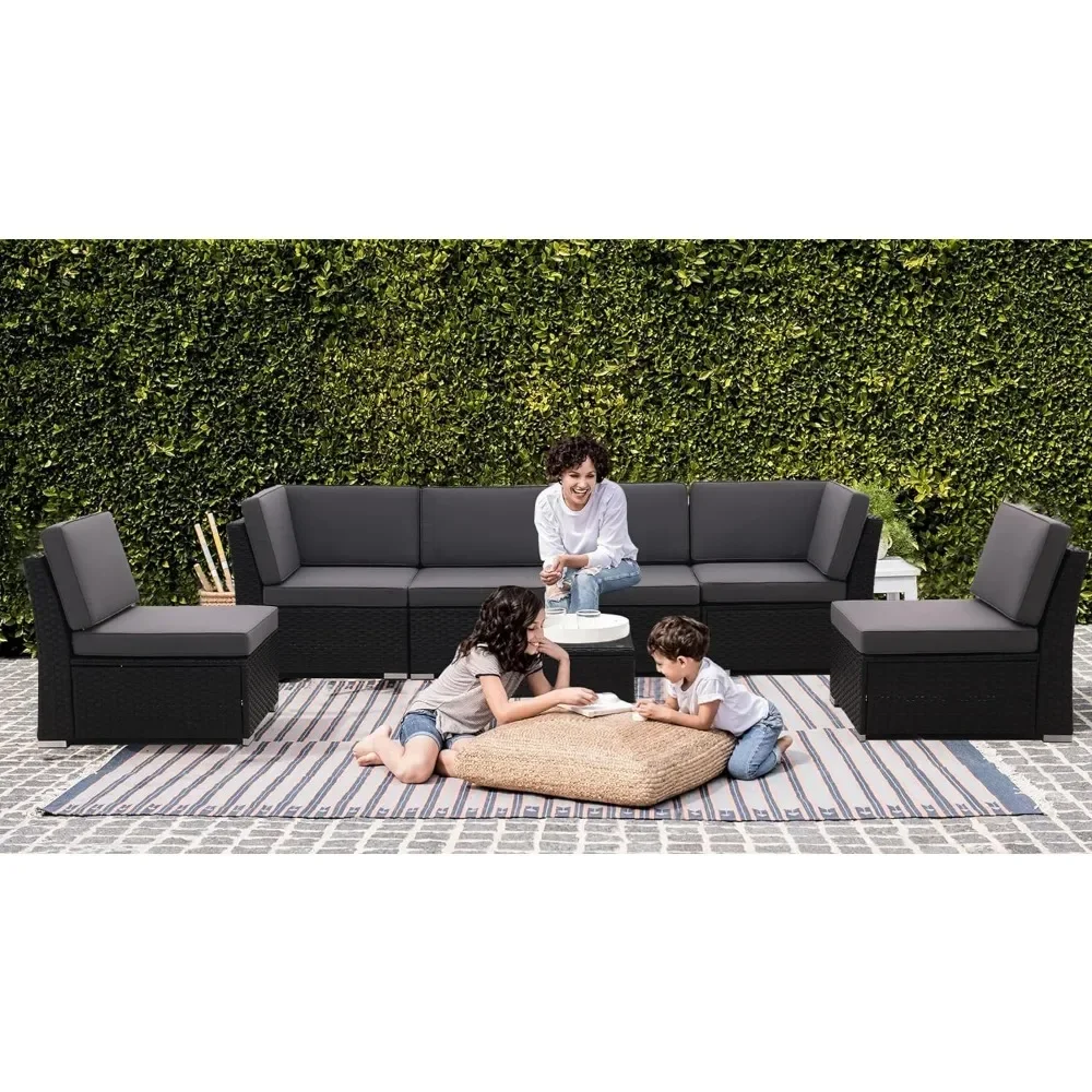 Gartenmöbel im Freien, Terrassen sofa, Allwetter-Pe-Rattan mit gepolsterten Kissen, Gartenmöbel-Sets