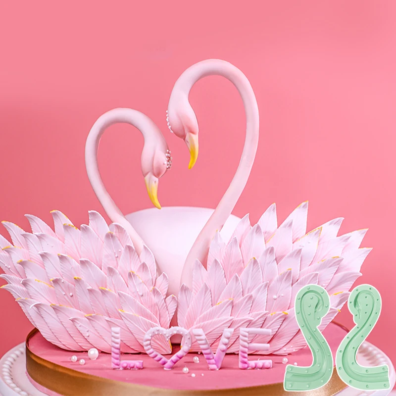 Swan Neck Fondant Silicone Mold Fondant Cake Decoration Mold Kitchen Baking Tools Flamingo Swan Neck Feather  Chocolate Mold