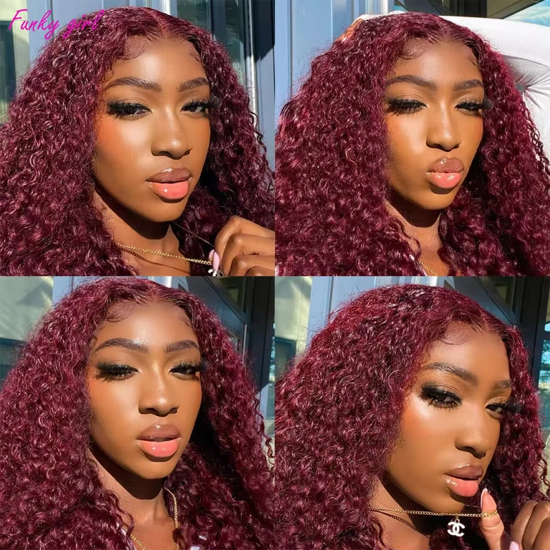 Deep Water Wave Bob 99J Burgundy Lace Front Wigs Human Hair 13x4 Lace Frontal Wig Short Curly Bob Wig Brazilian Bob Pre Plucked