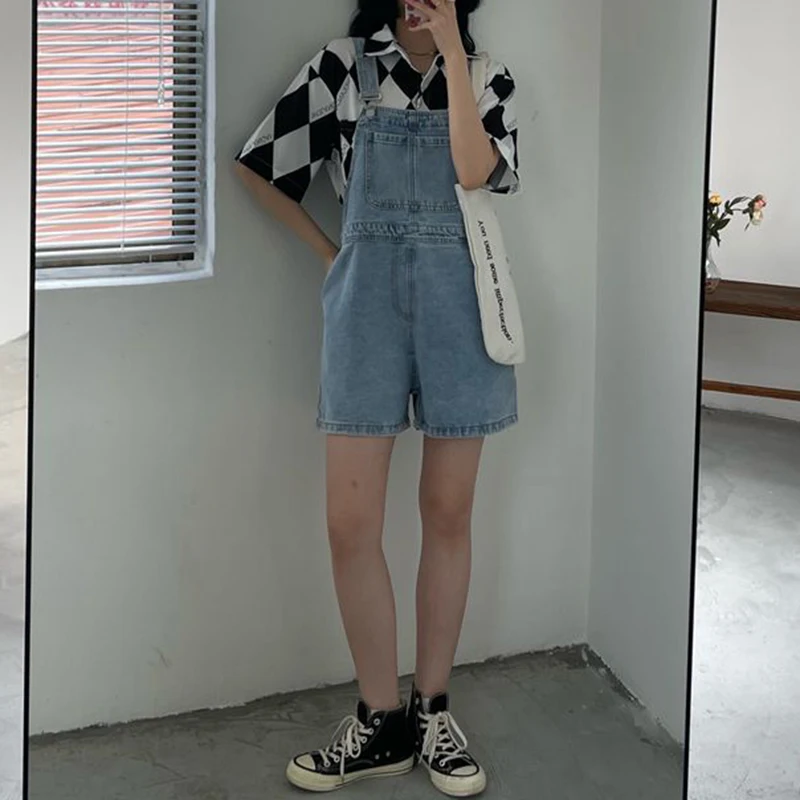 Summer Lady Solid High Waist Denim Overalls Shorts Girls Baggy Streetwear Thin Jeans Women Fashion Leisure Short Pants view 4