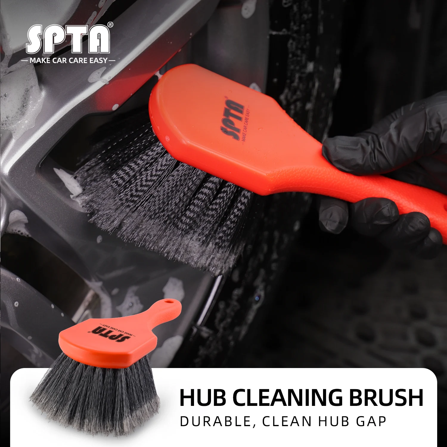 (Single Sale) SPTA Orange Short Handle Car Wheel Soft Brush Tire Washing For Auto Detailing Motorcycle Cleaning Tools