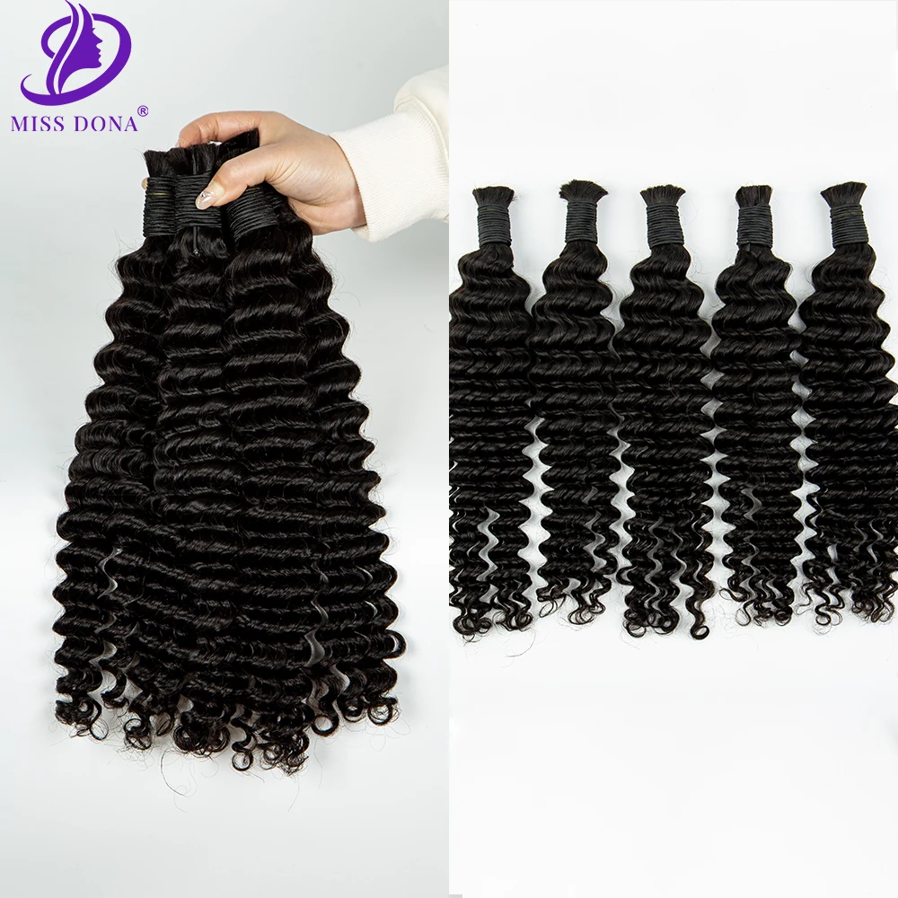 Deep Wave Bulk Natural Black Hair Extension Bulk Virgin Hair No Weft For Salon Braiding Weaving High Quality