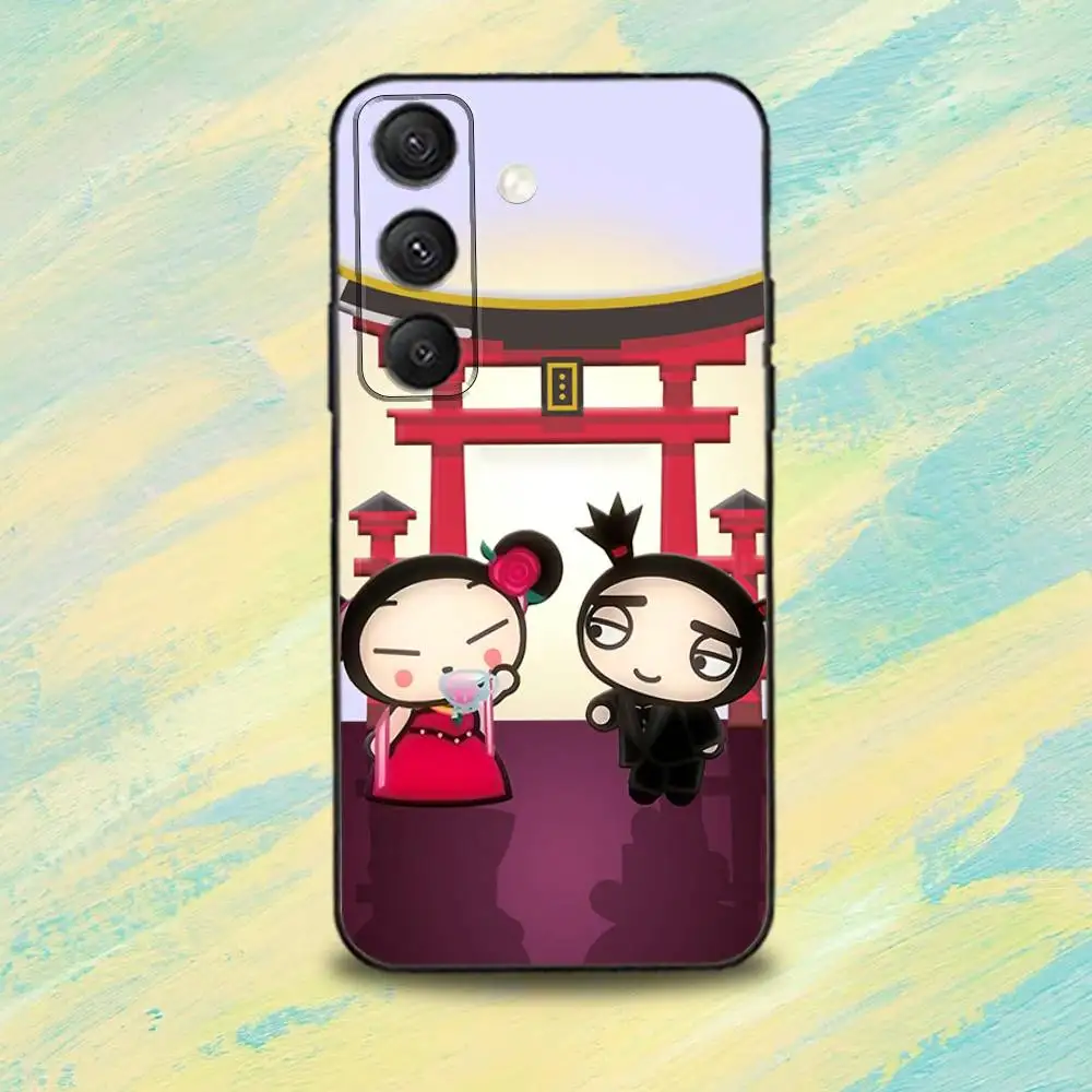 حافظة هاتف لطيفة من Pucca G-Garu-es لهاتف سامسونج S25، S24، S10، S22، S21، S20، S23، Ultra، Plus، Lite، FE، غطاء أسود من السيليكون الناعم