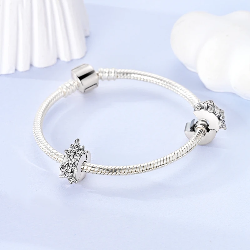 Clip Charms 925 Silver Clip Colored Zirconium Fixing Beads Stopper Fit Original Pandora Women Bracelet Jewelry Gift