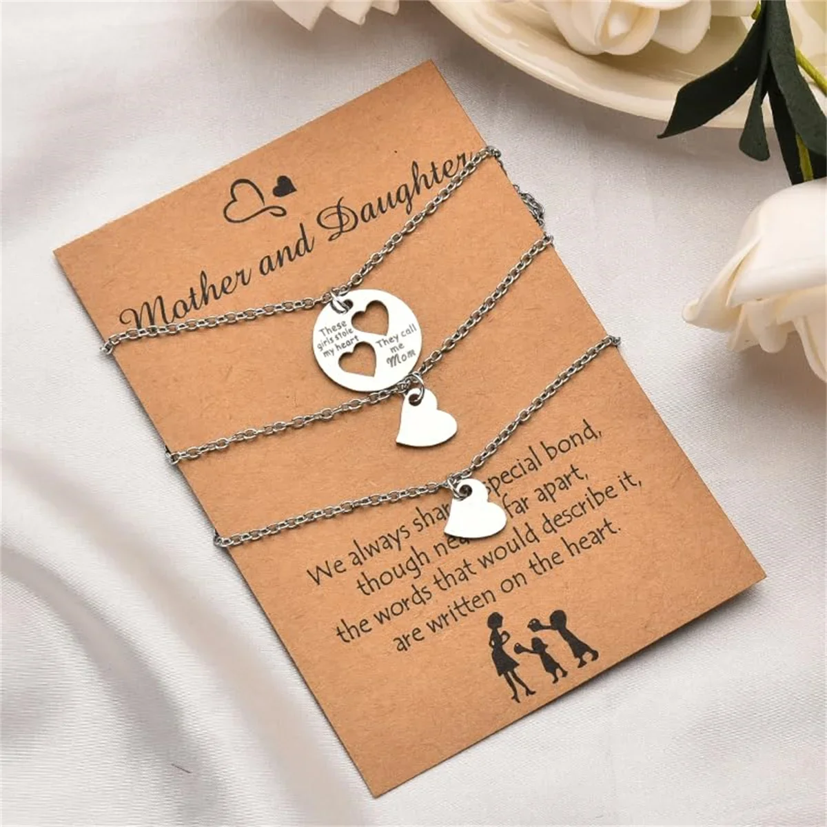 Mom Daughter Necklace Matching Heart Set for Mother's Day Birthday Gift Jewelry from Daughter to Mom