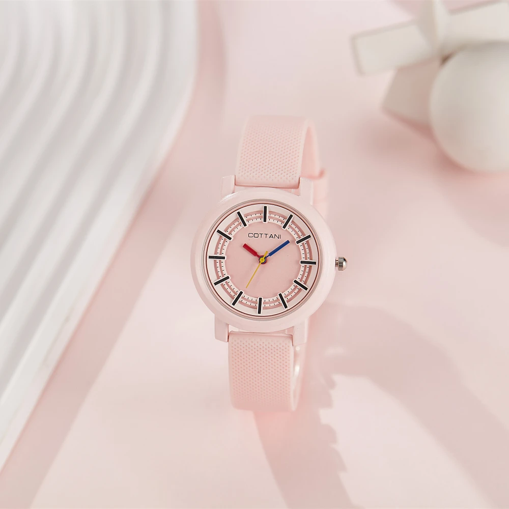 Fashion ladies watch silicone round contrast fashion college students watch ladies quartz watch
