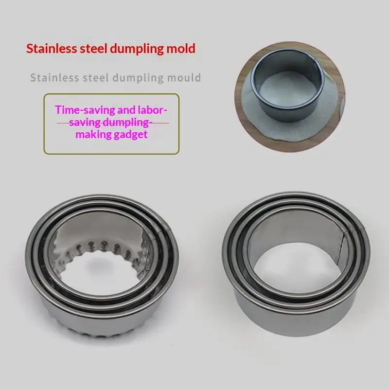 3Pcs Round Stainless Steel Biscuit Mold Biscuit Cookie Cutters Set Dumpling Skin Cutting Mold Biscuit Pastry Cake Baking Mould