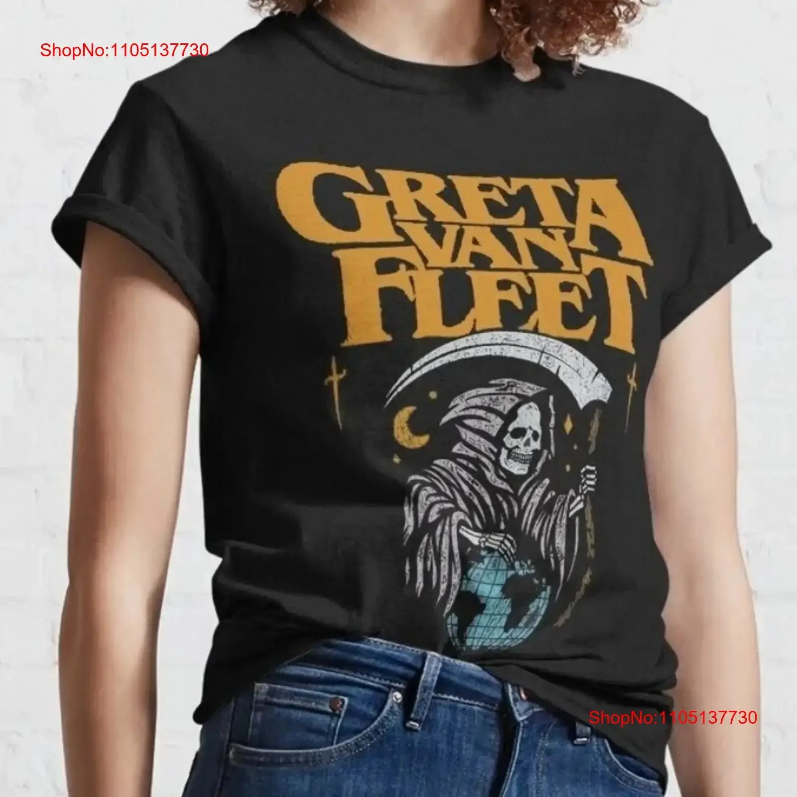 Kaos Greta Van Fleet Grim Reaper Vintage Washed Soft Streetwear Stretchable Serbaguna Unisex Sedikit Bernapas