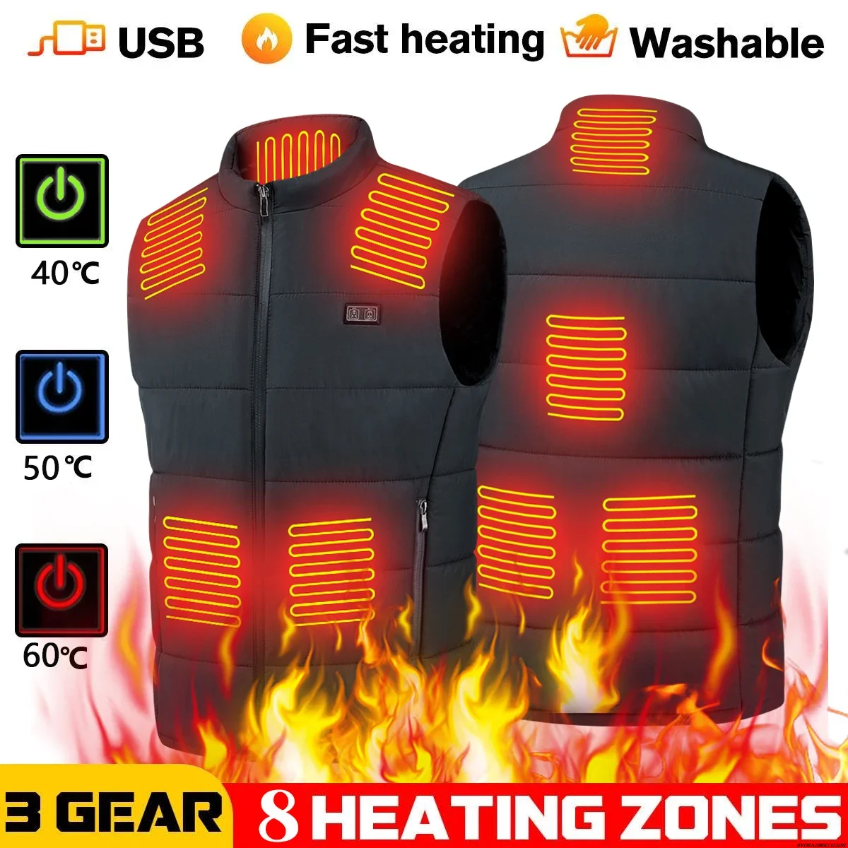

Smart Heating Vest Men Women USB Rechargeable Thermal Jacket Stand Collar Winter Warm Electric Waistcoat Thick 21 Heating Zones