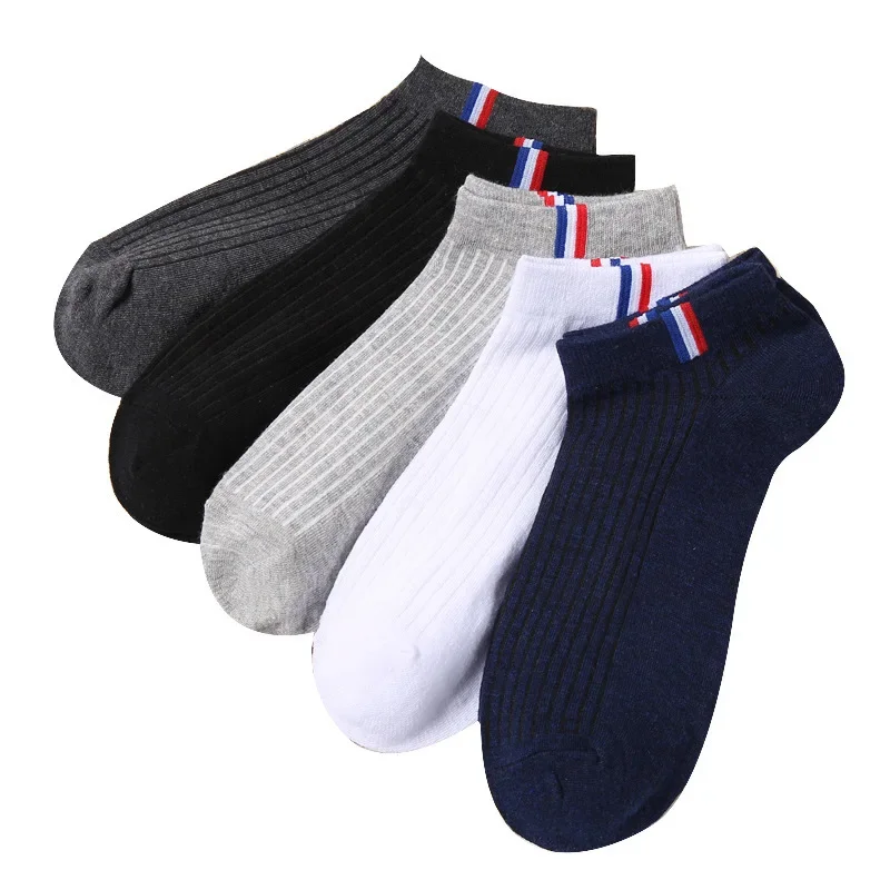 5 Pairs Thin Boat Socks Summer Blending Plain Color Mens Casual Breathable Sweat Absorbing Calibration