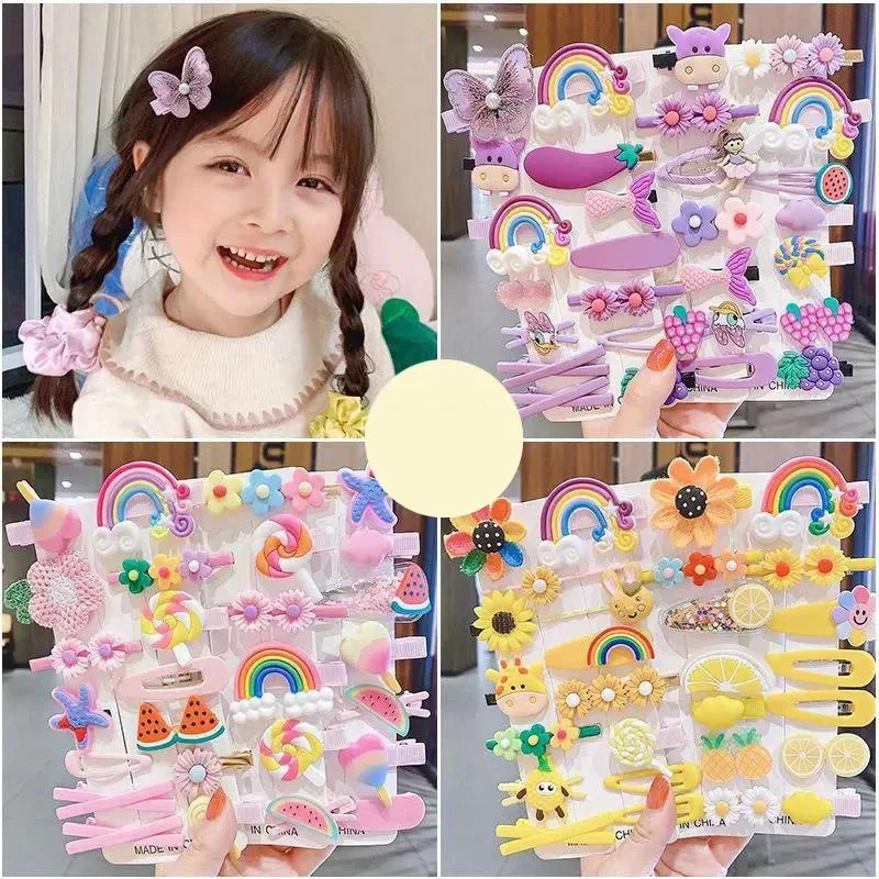 14Pcs Baby Girl Barrettes Bangs Hairpins Kids Hair Accessories Cartoon Baby Hair Clip Set Flower Fruit