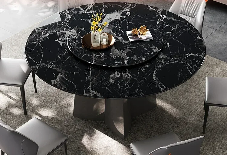 

GG8Natural marble round dining table high-end black rose imported luxury stone high-end dining table