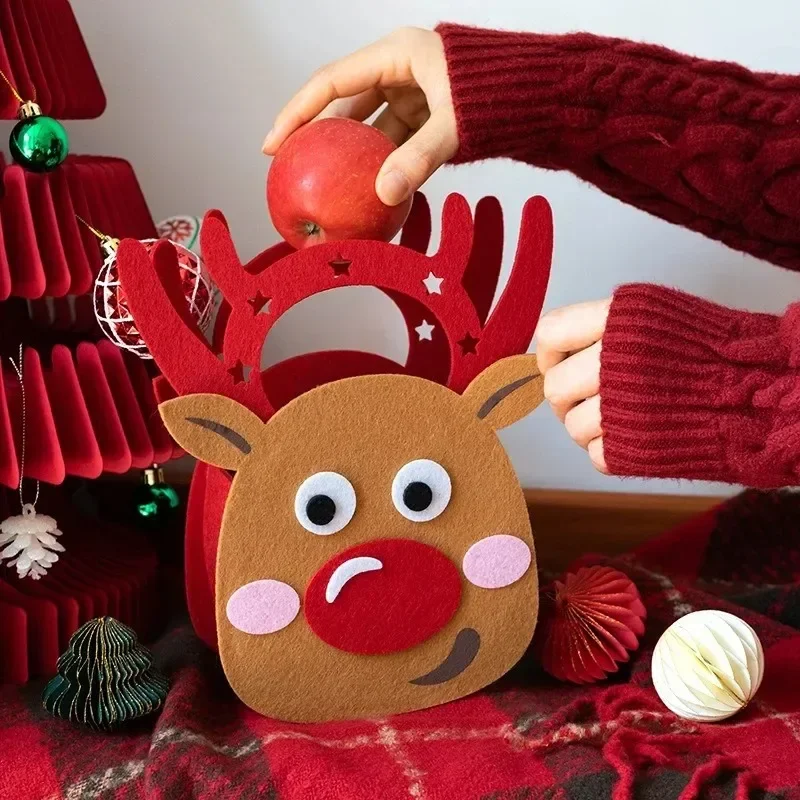 Bolsa de regalo de fieltro para vacaciones de Navidad, bolso de mano creativo de manzana y caramelo para niños, bolsa de recuerdo de fiesta para envolver regalos de Nochebuena, 1-10 Uds.