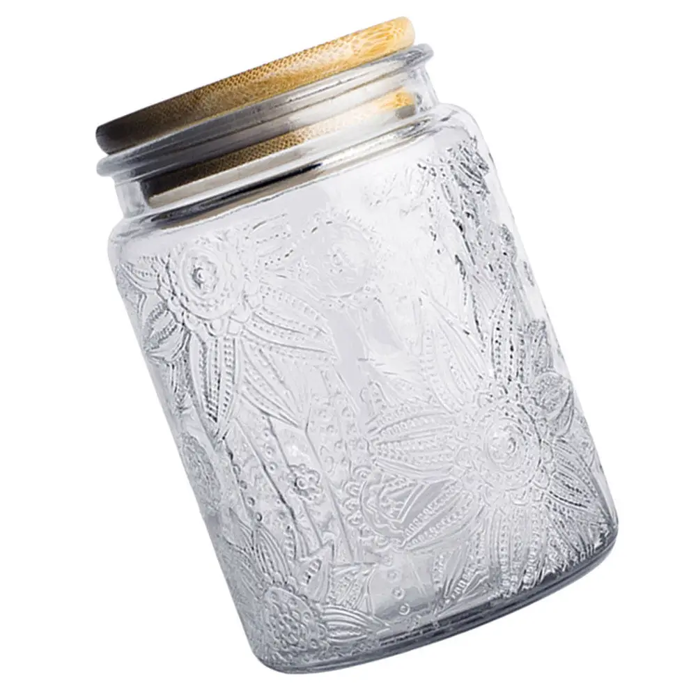 

1Pcs Premium Thick Glass Sealed Jar with Bamboo Lid for Tea Coffee Honey Nuts Dried Fruits Snacks Storage Airtight Kitchen