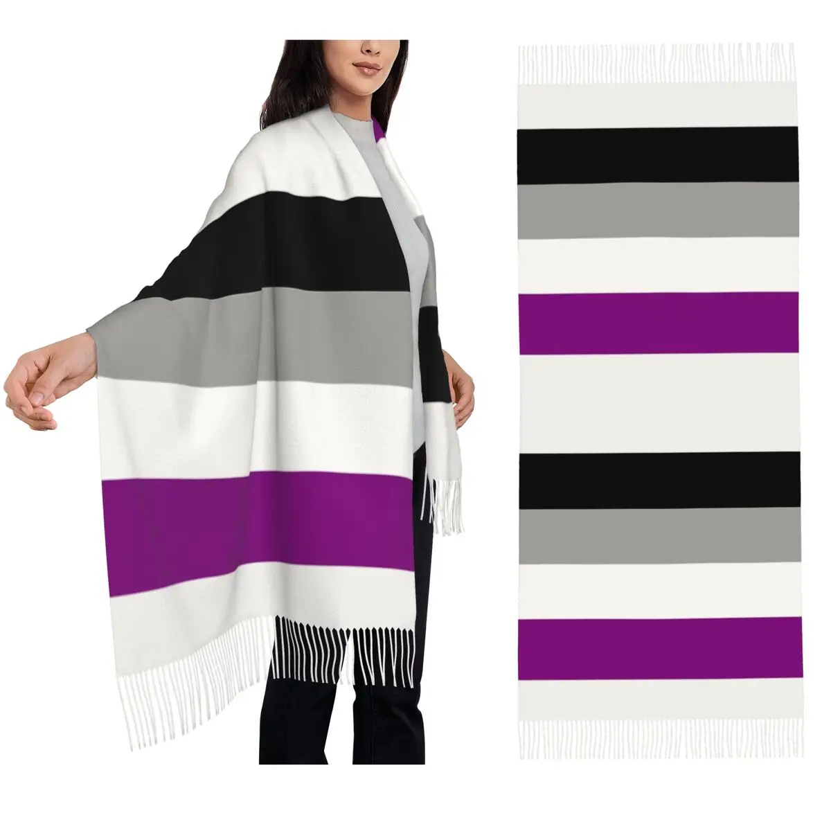 

Asexual Flag Scarf Tassel Scarves for Women Soft Warm Shawls and Wraps Large Fall Winter Shawl Wrap