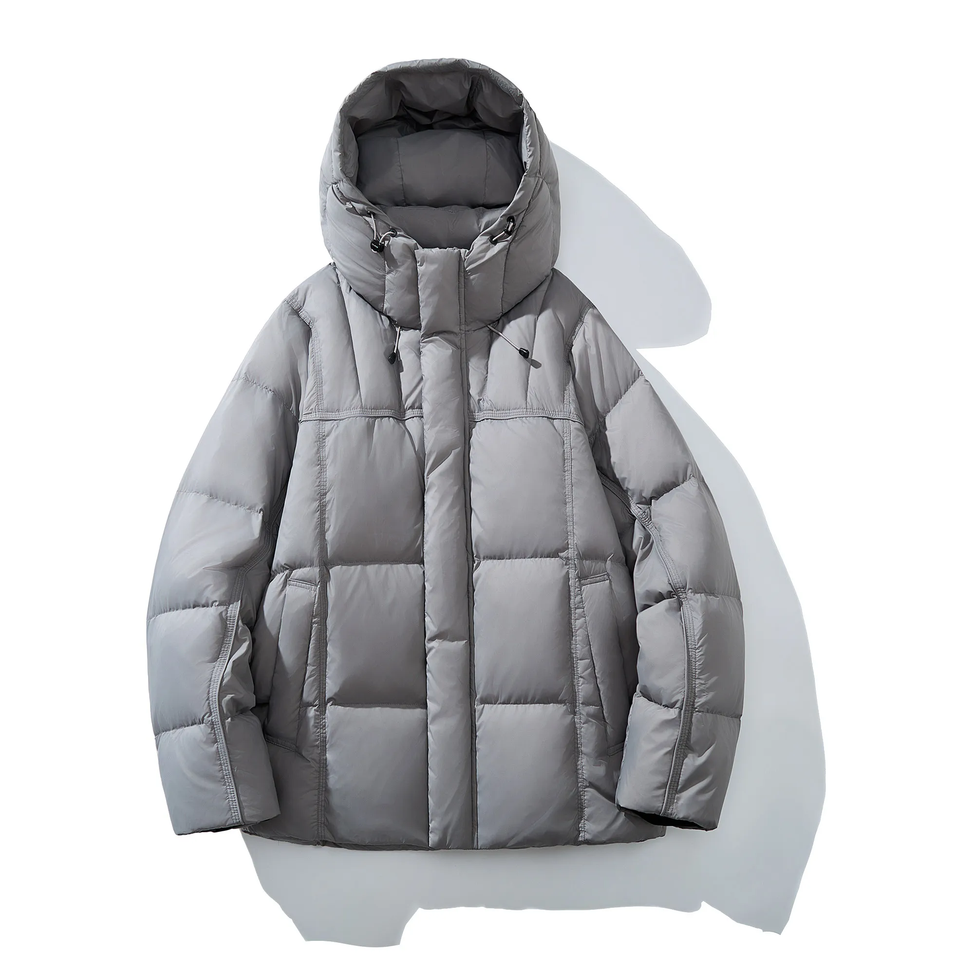 

Unisex Short Puffer Jacket Quilted Nylon Outer Lightweight Warmth Zipper Closure Hooded Casual Style Winter Coat for Couples