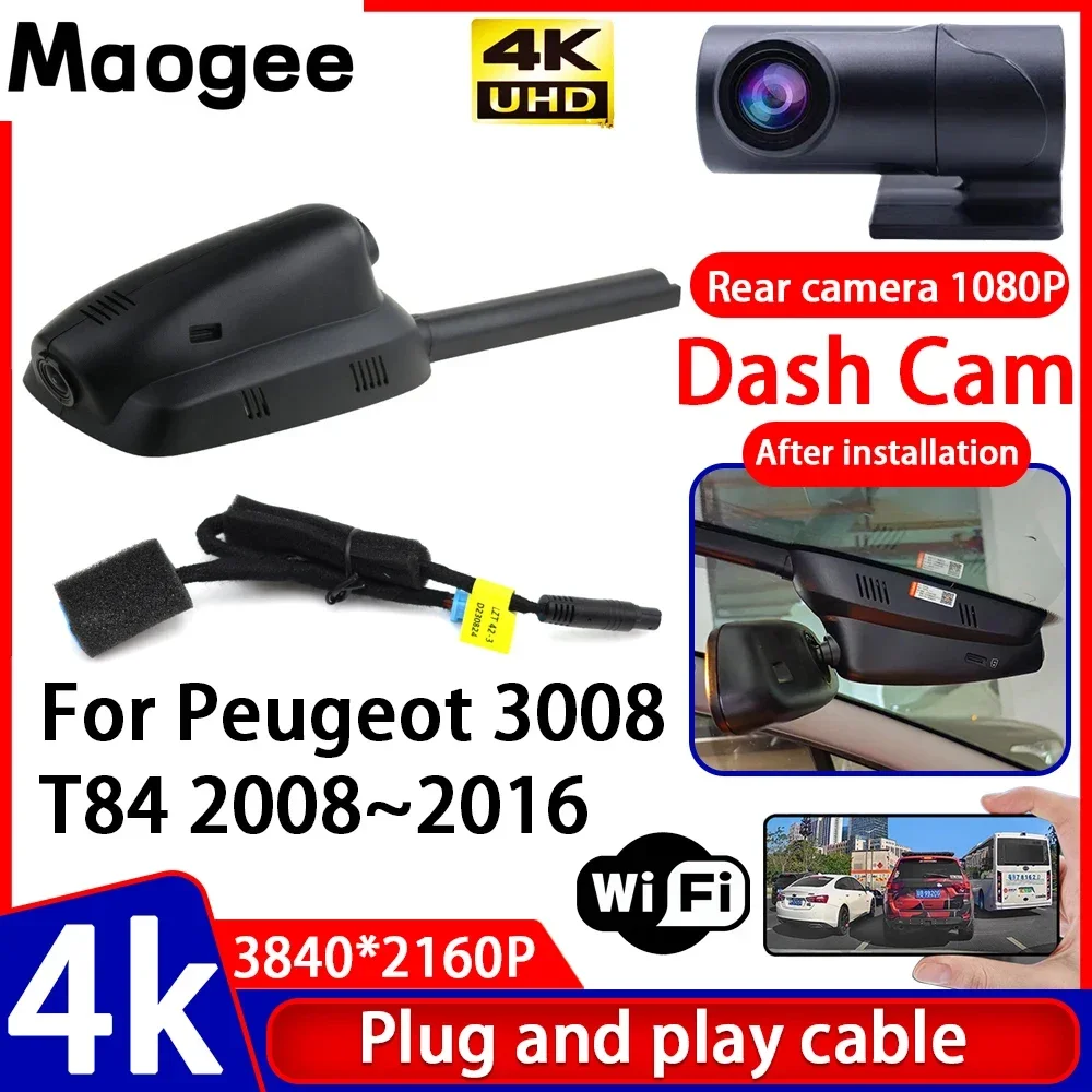 Grabadora de Video Visio 4K UHD, Cámara DVR para Auto, Plug and Play, para Peugeot 3008 T84 2008~2016