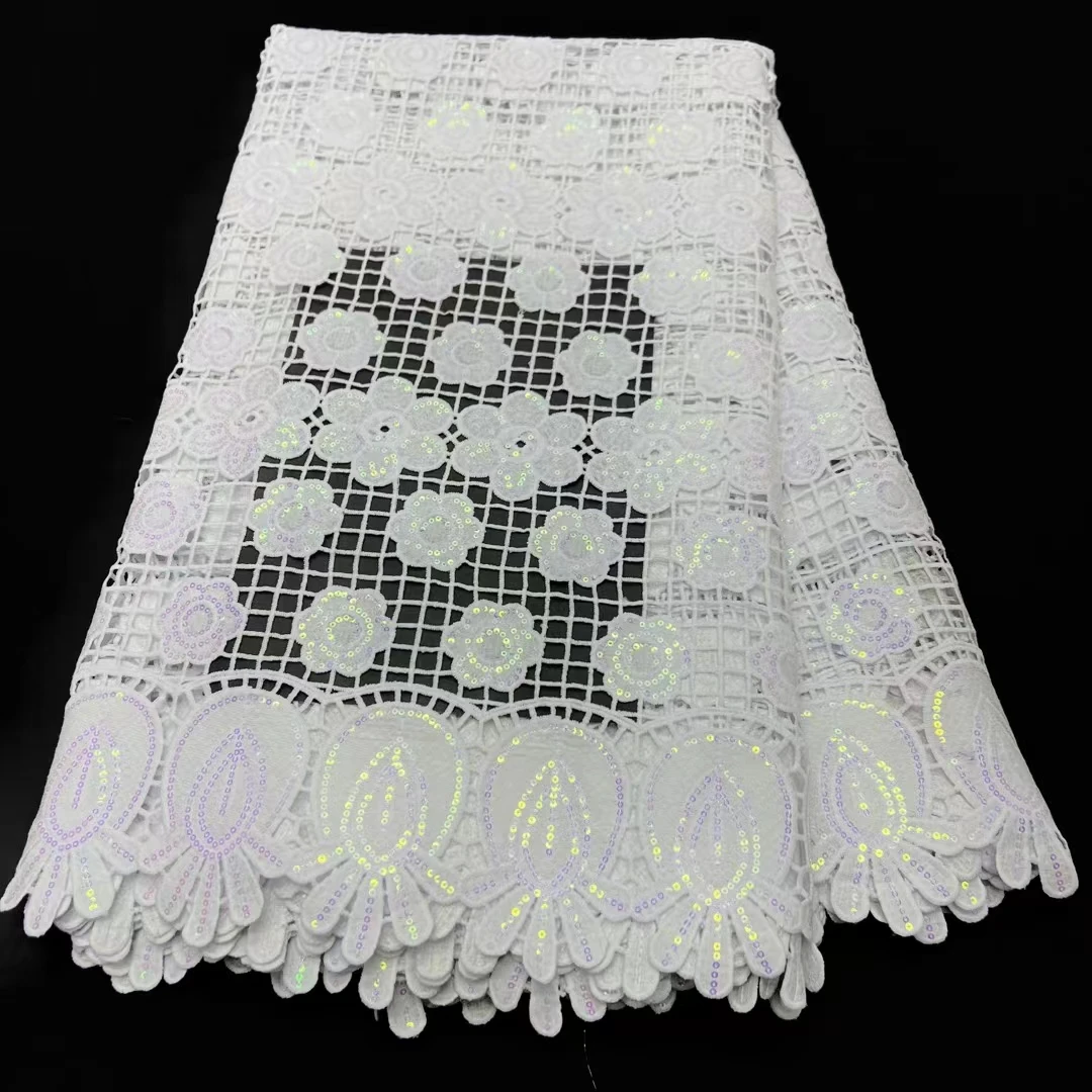 

Latest African Guiqure Cord Lace Fabric 2023 Sequins French Nigerian Water Soluble Lace Fabric For Women Party Dress Sew PR2315