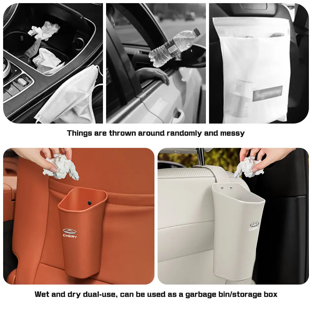 Leather car door water cup holder backrest hanging storage box Waterproof Trash can For Chery Tansuo 06 2024 2025 2026