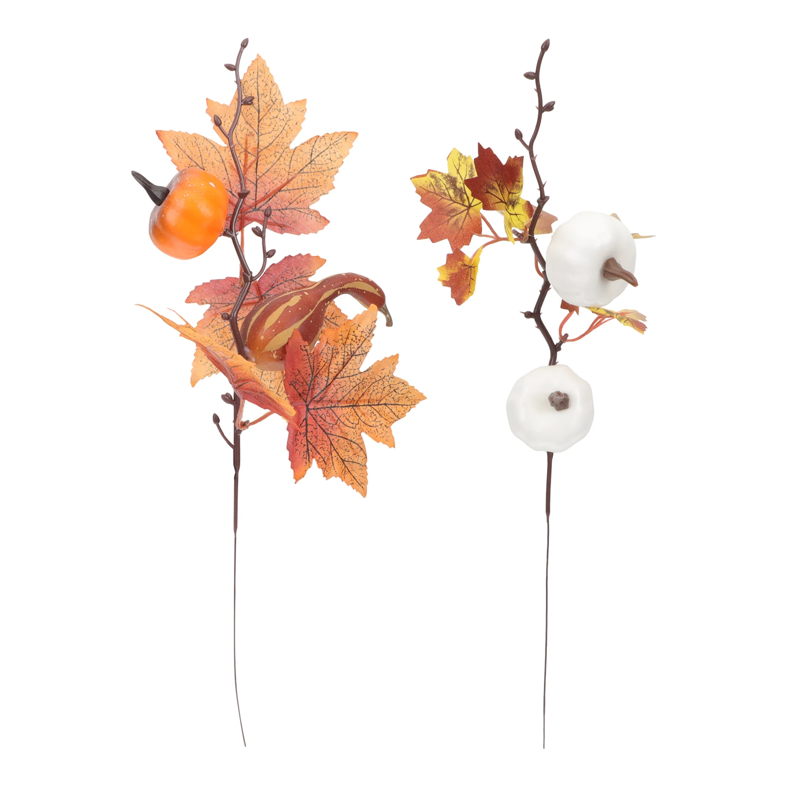 2pcs Fake Pumpkin Maple Leaves Pick Thanksgiving Fall Picks Halloween Decor Table Centerpiece Vase Filling Ornament Autumn Faux