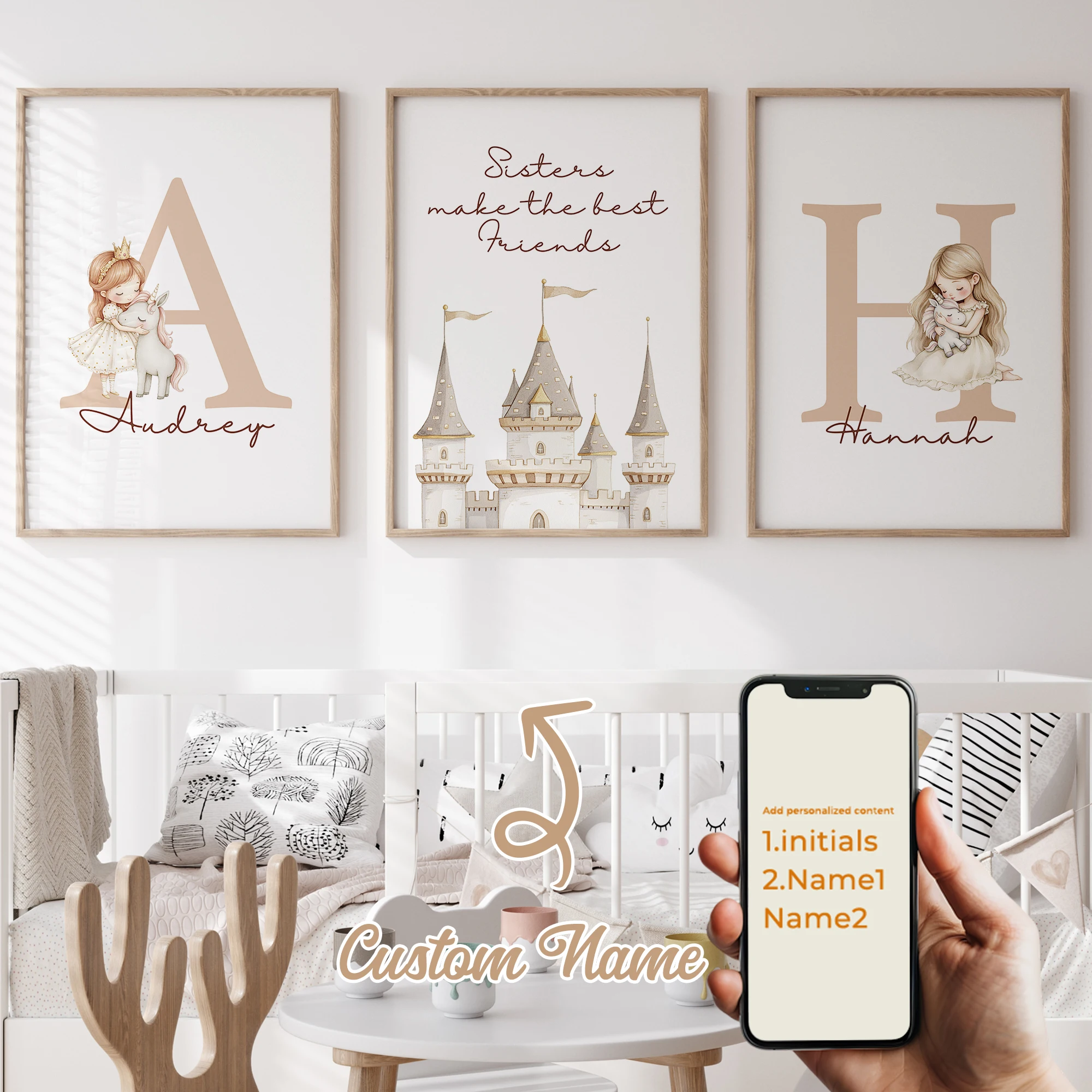 

3pcs Personalized Custom Name Cartoon Castle Girl Wall Art Print Picture Canvas Poster Painting For Living Room Home Decor