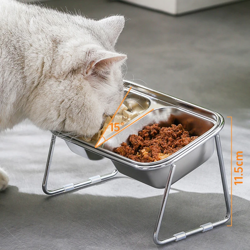 Stainless Steel Elevated Cat Bowls Non-slip Durable Cat Dog  Food Water Feeding Dish Pet Neck Protector Bowl Pet Accessories