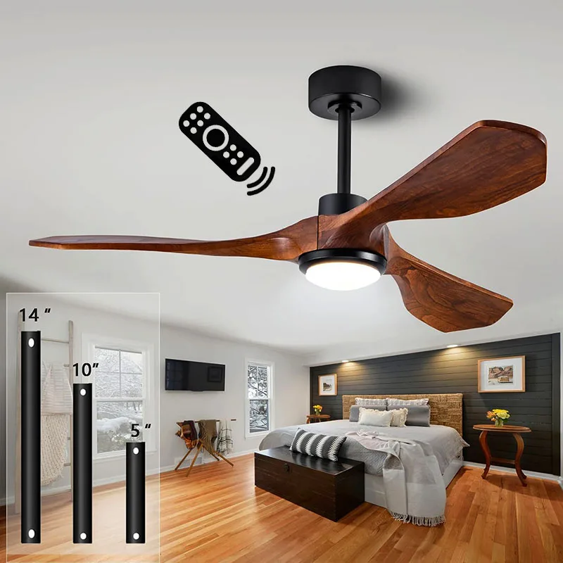 52 Inch Unique Wood Ceiling Fan With Light and Remote Reversible DC Motor Ceiling Fans 3Blades Patio Living Room Bedroom Office