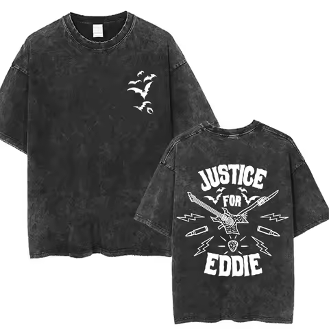 Eddie Munson Vintage Washed T Shirts The Demogorgon Cannibal Flower Monster T-shirts Men Oversized T-shirt Men's Rock Streetwear