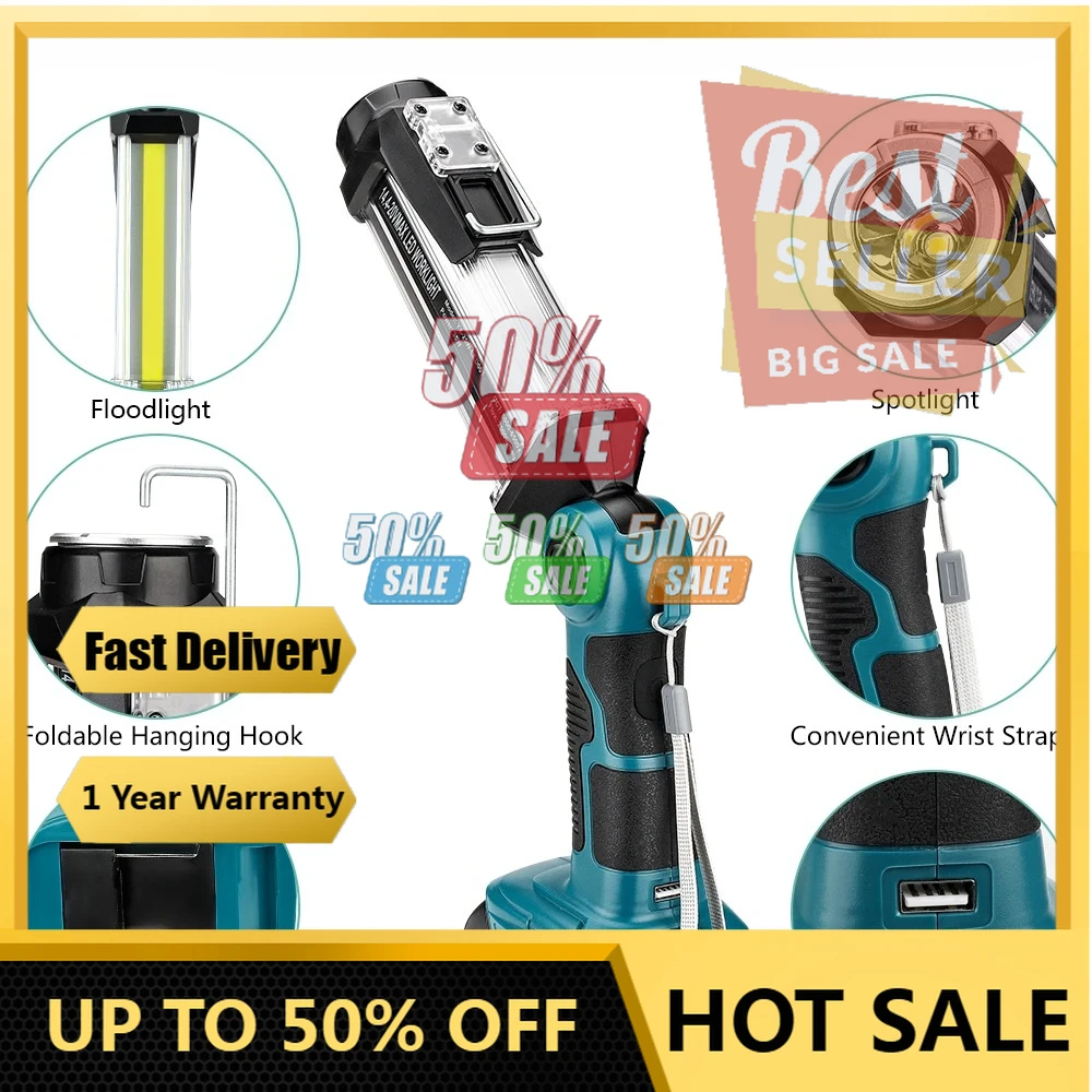 

【Fast Delivery】LED Work Light FOR 18V Lithium Battery Flashlight For Camping Car Repairing Emergency And Job Site Lighting Batte