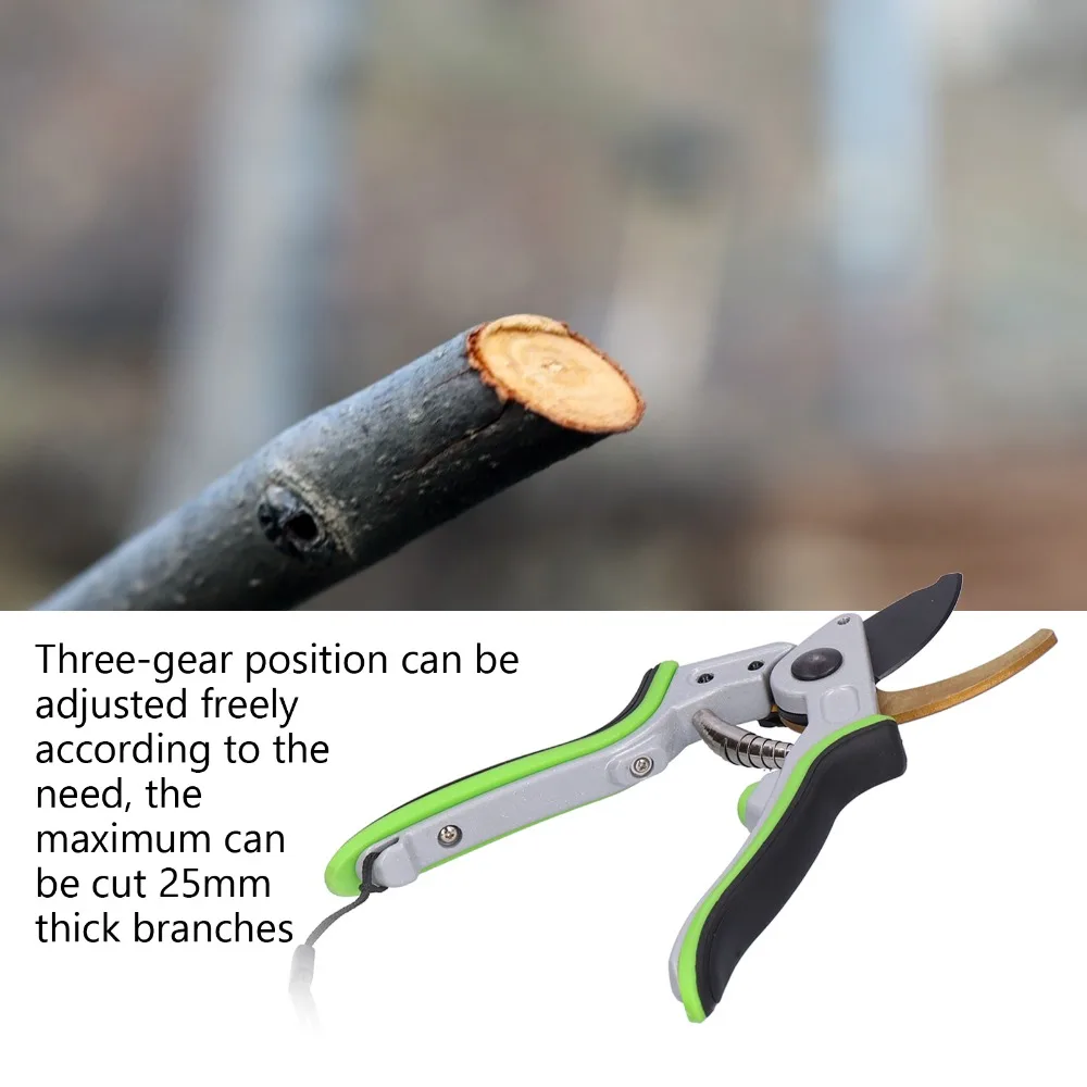 Professional Green Pruning Shears Nonslip Tooth Grooves Metal Branch Cutter Ergonomic Handle Sharp Blade Hedge Clippers