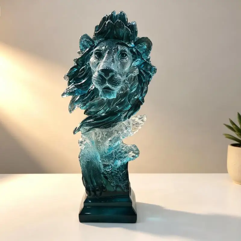 Resin large lion head sculpture ornament, home decoration statue
