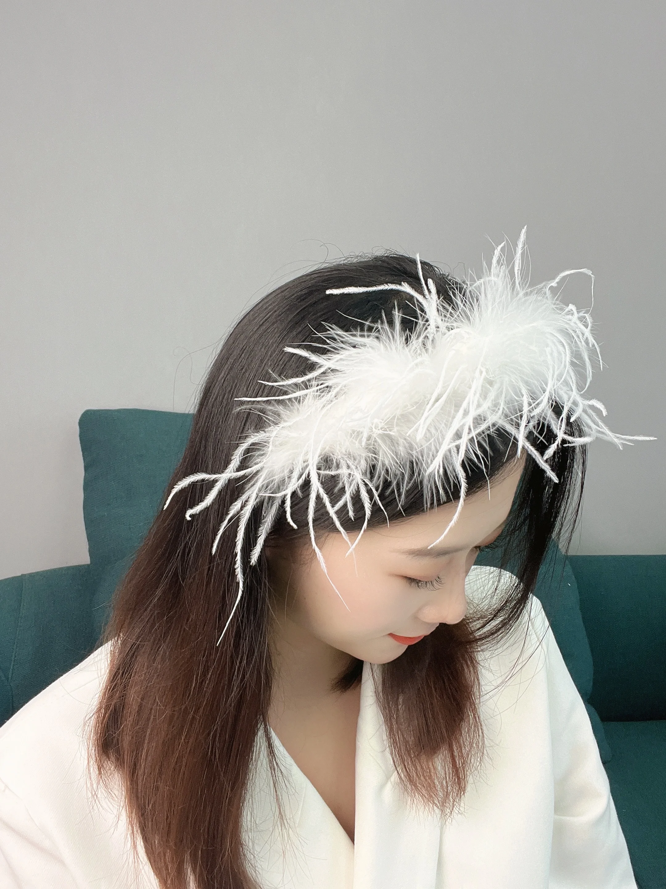 Natural Ostrich Feather Headband Black White Feather Angel Headband Christmas Festival Performances Party Favor Angel Outfit Cos