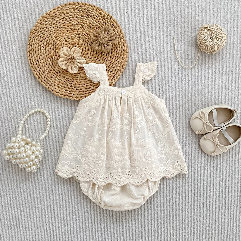 2026 Sommer-Träger-Set für Kinder 0-24M: Besticktes Gitter-Träger-Top + Shorts, Zweiteiliges Süßes Baby-Mädchen-Kleidungsset, Babykleidung – Detail 6