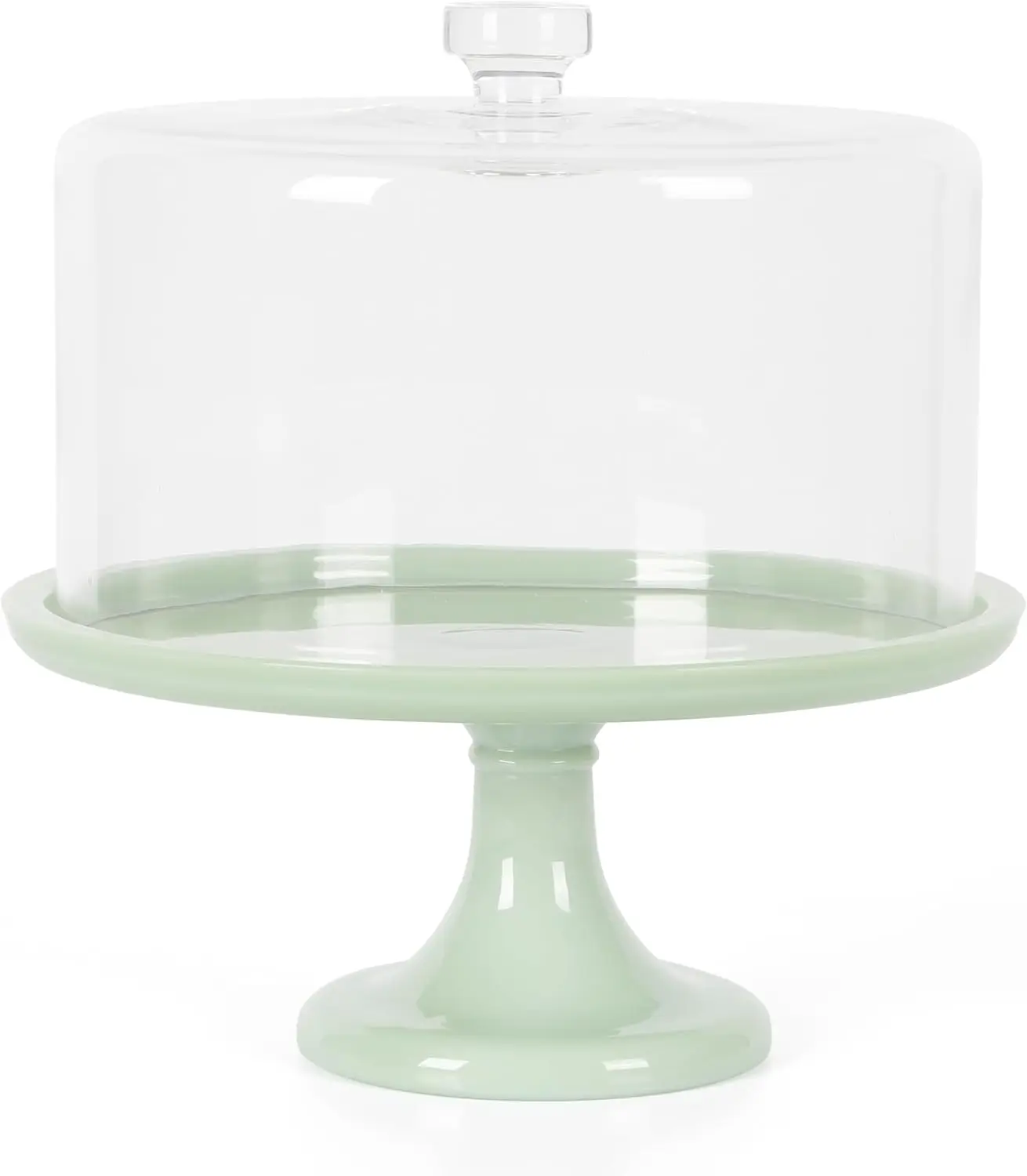 

Vintage-Style Jadeite Cake Stand with Glass Dome, 10-Inch Pedestal Dessert Plate for Cakes and Pastries