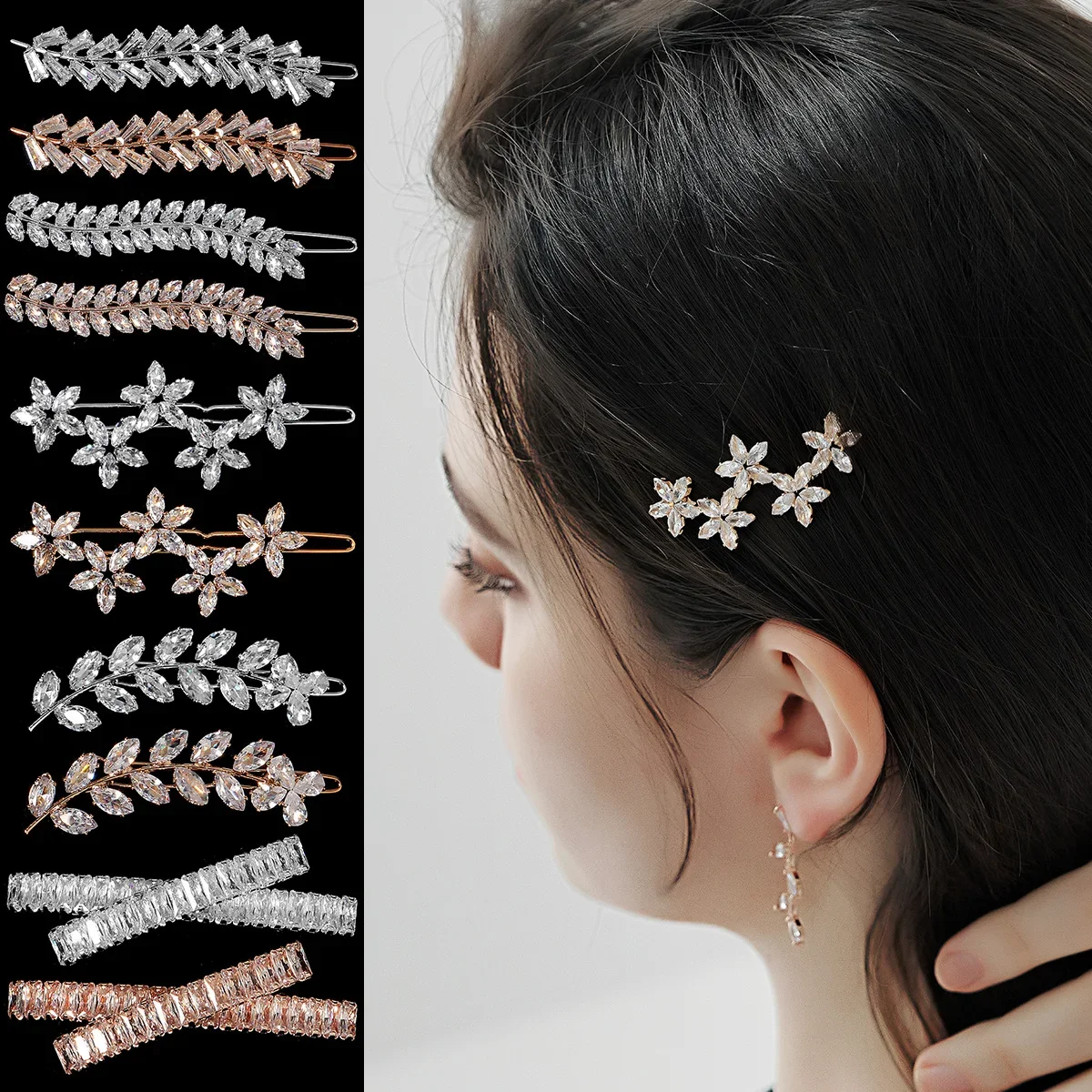 

Fashion Barrette Cubic Zirconia Leaf Hair Clips for Women Accessories Bridal Wedding Hair Jewelry Party Bride Headpiece